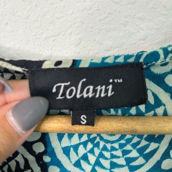 Tolani Multicolor Katarina Silk Printed Hooded Tunic V Neck Women’s Small - Picture 6 of 13